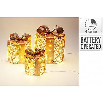 JK Home Décor - Δώρα 20-40LED Μέταλλο Χρυσό 17-30cm S/3