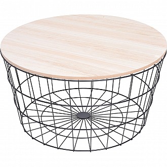 JΚ Home Décor - Τραπεζάκι Μεταλλικό Μαύρο με Ξύλινη Επιφάνεια