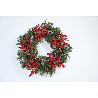 JΚ Home Décor - Στεφάνι Με Berries & Κουκουνάρια 50cm