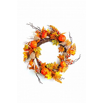 JK Home Décor - Στεφάνι με Κολοκύθα Φθινοπώρου 50cm